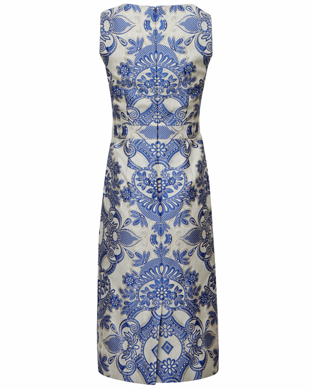 Blue Paisley Jacquard Sleeveless Dress