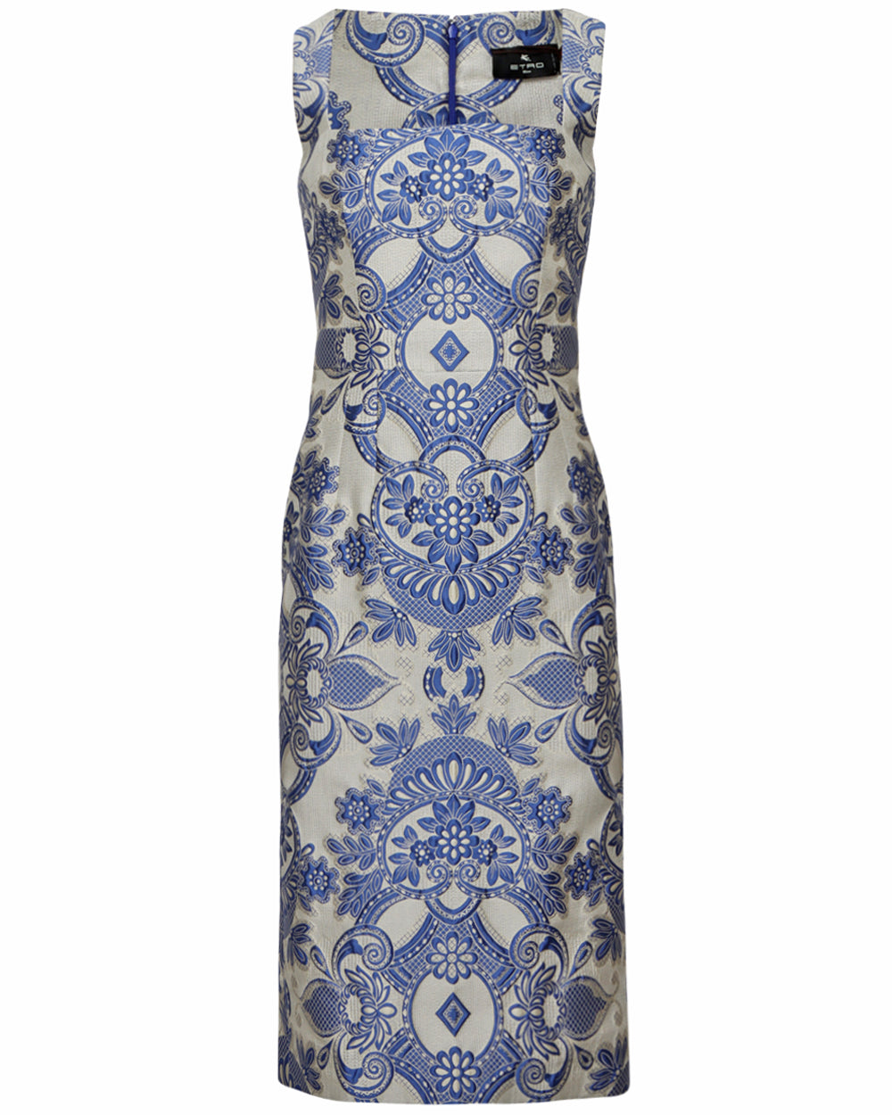 Blue Paisley Jacquard Sleeveless Dress