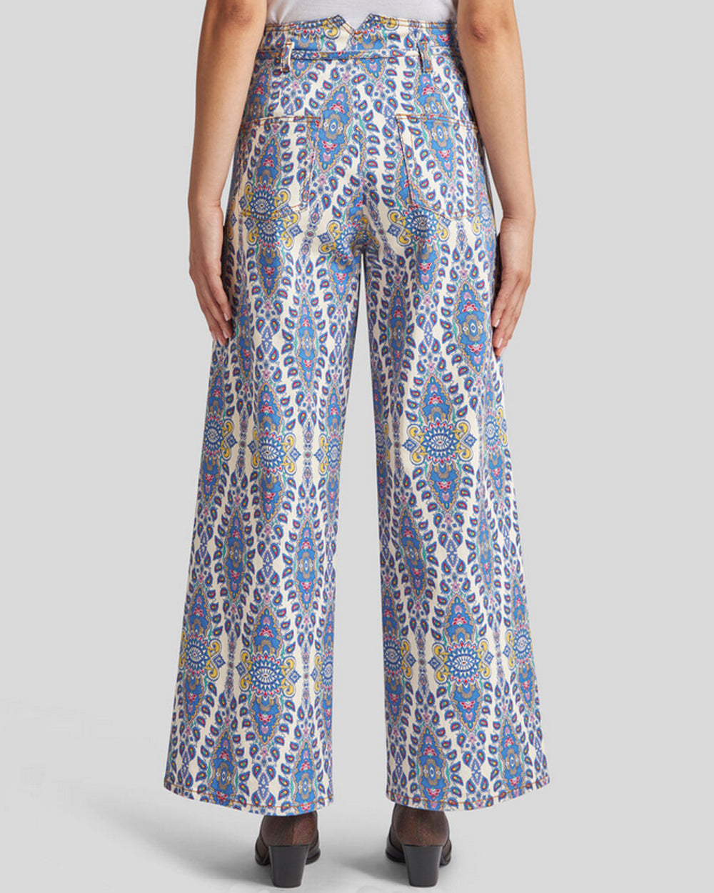 Blue Paisley Print Denim Culotte