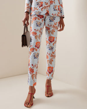Sky Blue Floral Printed Trouser