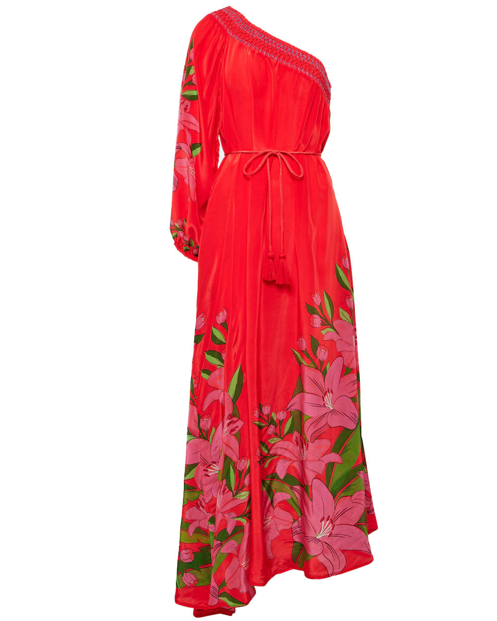 Red Summer Foliage Scarf Maxi Dress