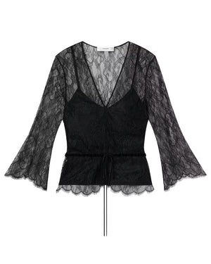 Lace V Neck Blouse in Black