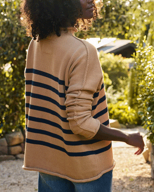 Camel with Navy Stripe Monterey Sweater