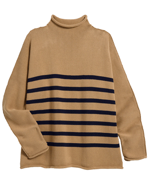 Camel with Navy Stripe Monterey Sweater