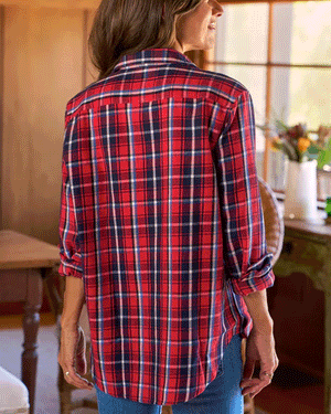 Red and Navy Plaid Relaxed Button Up Shirt