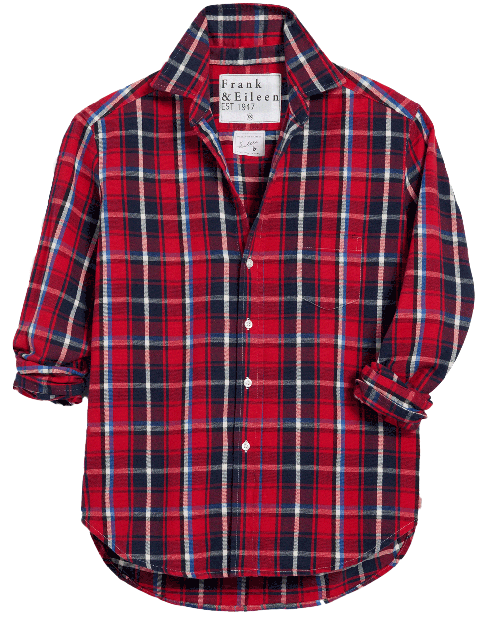 Red and Navy Plaid Relaxed Button Up Shirt