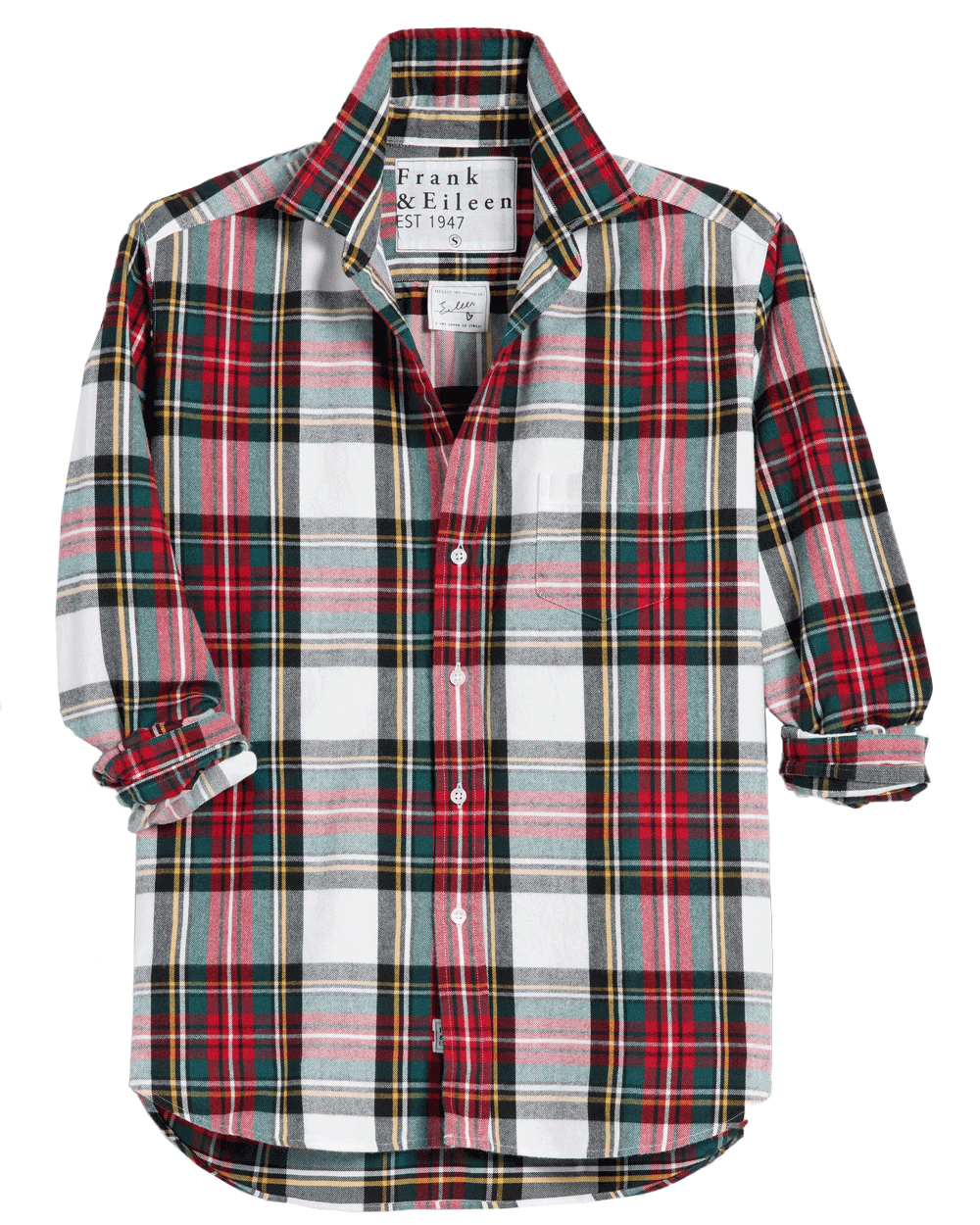 White and Red with Green Plaid Relaxed Button Up Shirt