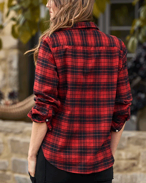 Heather Red Black Plaid Relaxed Button Up Shirt