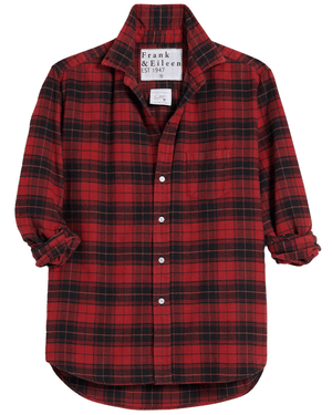 Heather Red Black Plaid Relaxed Button Up Shirt