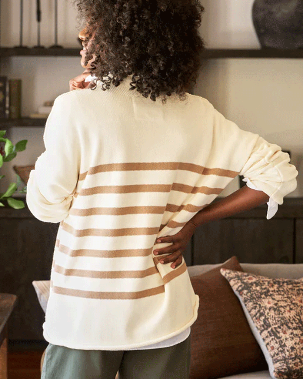 Ivory with Camel Stripes Monterey Sweater