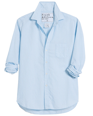 Light Blue Glitter Stripe Relaxed Button Up Shirt