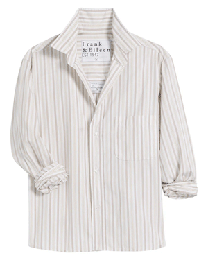 Multi White Sand Stripe Untuckable Button Up Shirt