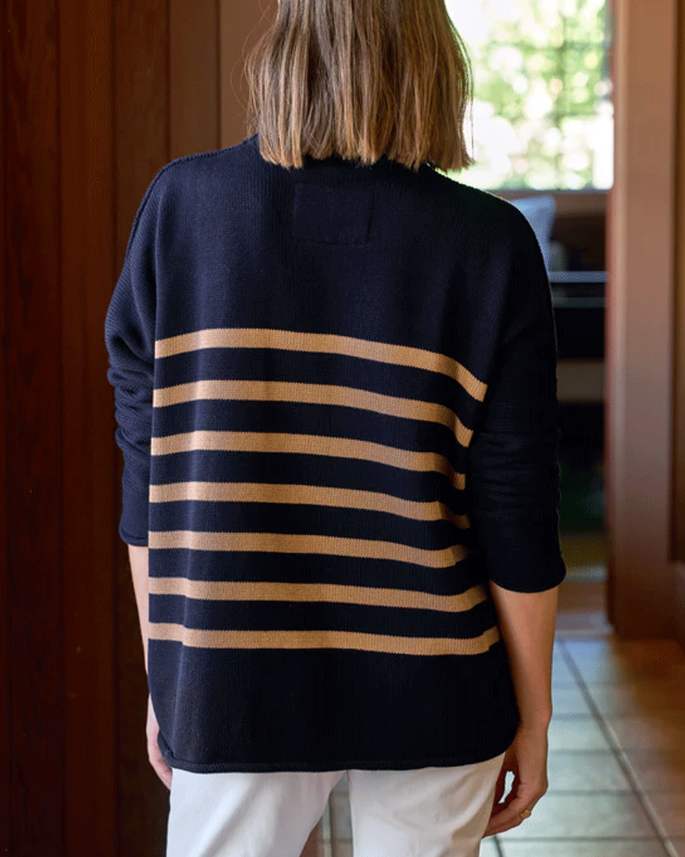 Navy with Camel Stripe Monterey Sweater