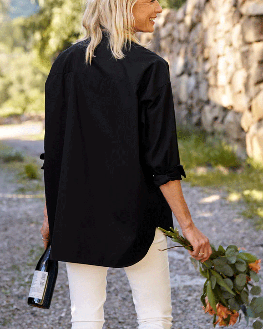 Black Tuxedo Collarless Button Down