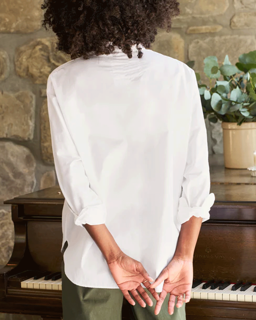 White Superluxe Continuous Button Up Shirt