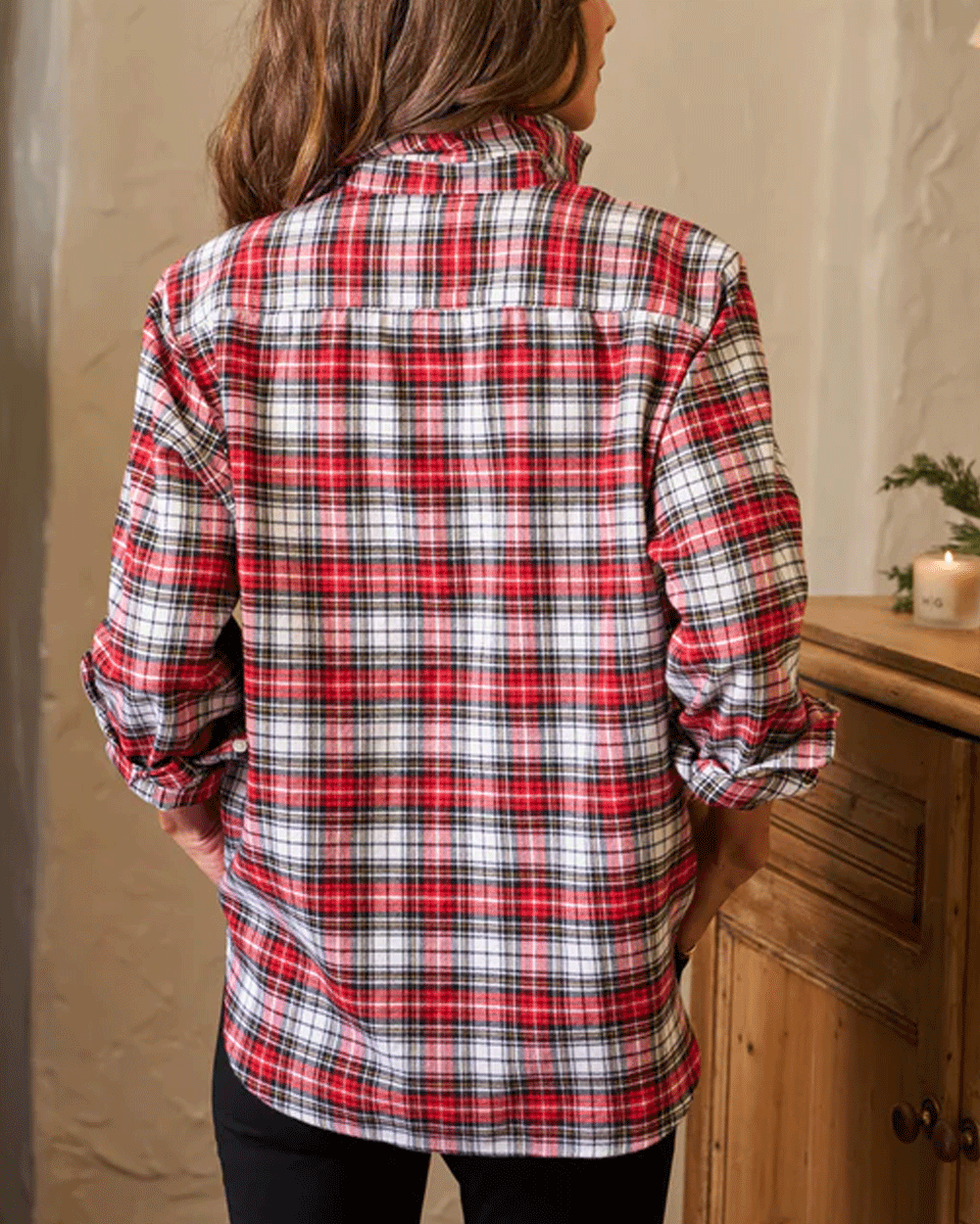 Red and Black with White Plaid Relaxed Button Up Shirt