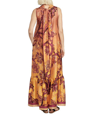 Orange Flower Print Scarf Neck Edilogo Dress