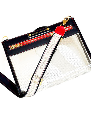 Front Row Clear Crossbody Bag in Navy and Red