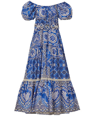 Blue Tile Print Dream Maxi Dress