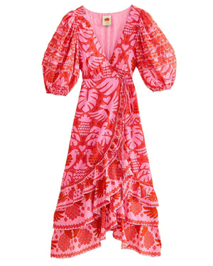 Jungle Red Scarf Wrap Midi Dress