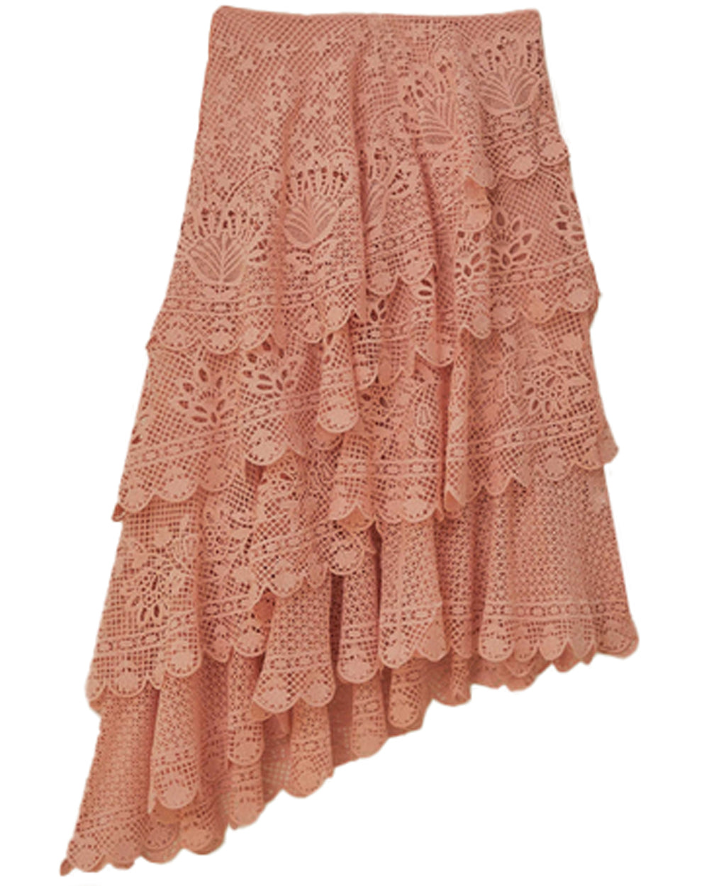 Light Pink Guipure Tiered Maxi Skirt