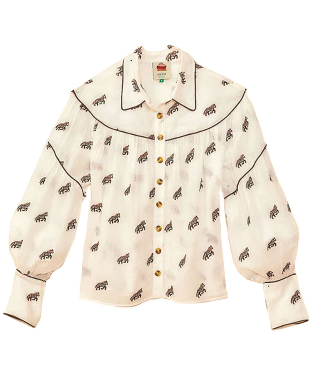 Off-White Embroidered Horses Long Sleeve Blouse