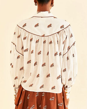 Off-White Embroidered Horses Long Sleeve Blouse
