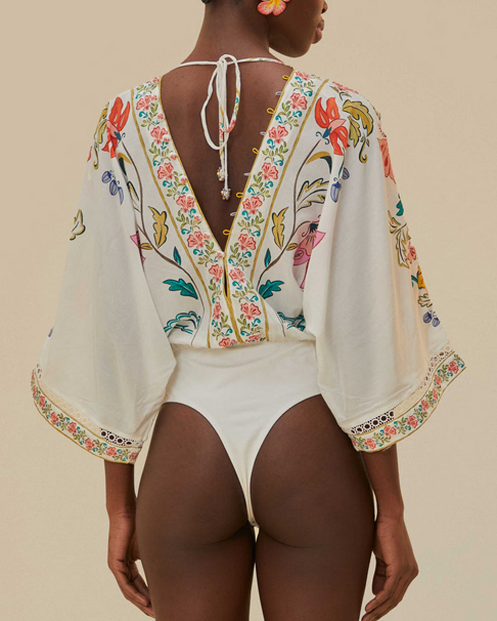 Off White Floral Insects Bodysuit