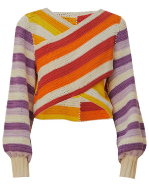 Sunset Stripe Crochet Criss Cross Sweater