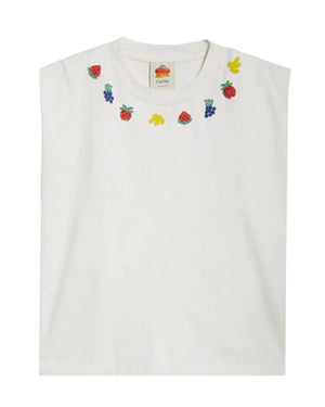 White Beaded Fruit Embellished T-Shirt