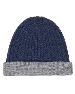 Blue and Grey Double Cashmere Beanie