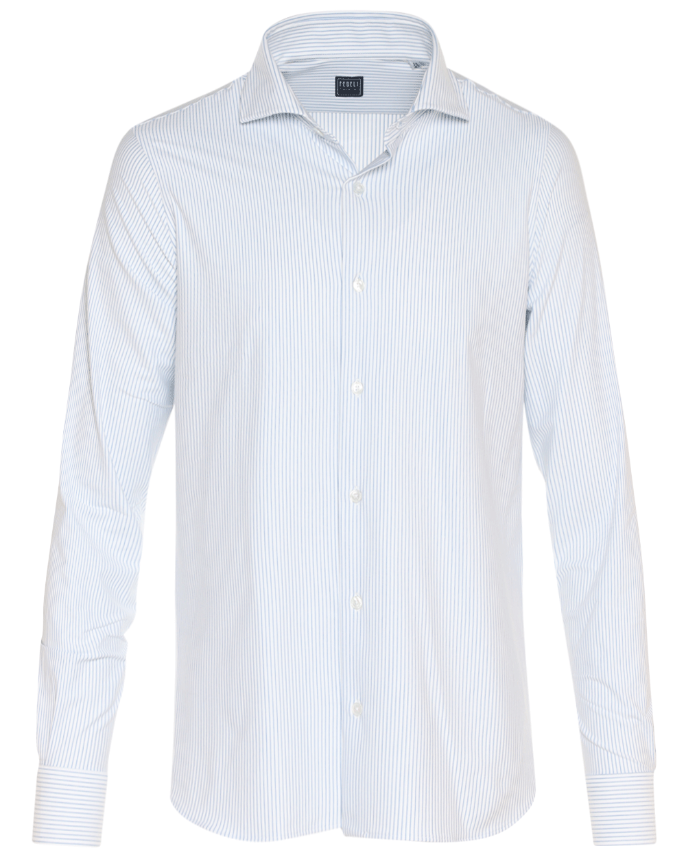 Light Blue and White Striped Stretch Cotton Blend Sportshirt