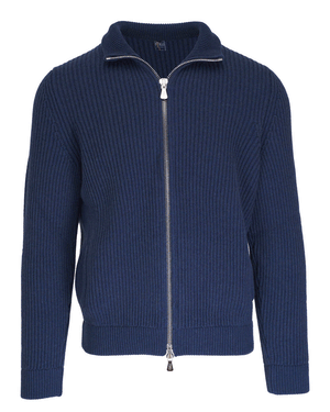 Navy Cashmere Full Zip Sweater