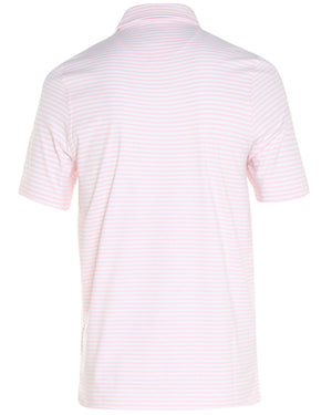 Pink and White Striped Jersey Short Sleeve Polo