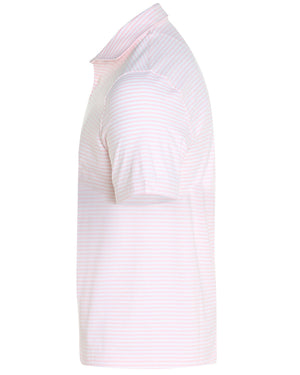 Pink and White Striped Jersey Short Sleeve Polo