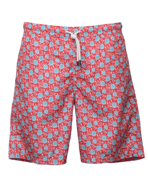 Red and Blue Floral Swim Short