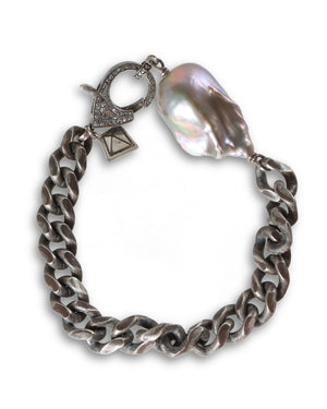 Diamond and Baroque Pearl Curb Chain Bracelet