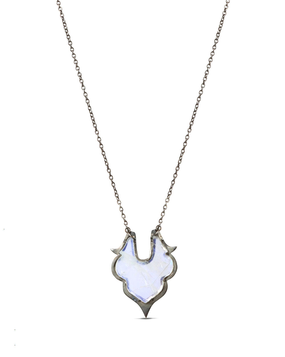 Sterling Silver and Moonstone Sharp Edge Pendant Necklace