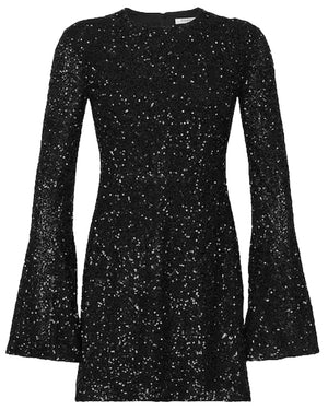 Black Sequin Flutter Sleeve Dress