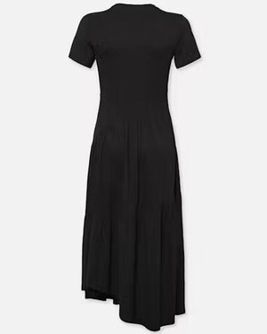 Black Short Sleeve Gathered Tier Dress