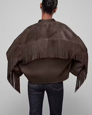 Chocolate Brown Mix Suede Fringe Coat