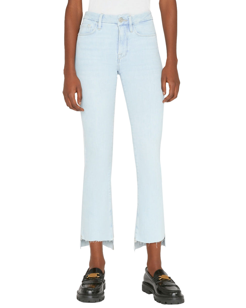 Le Crop Raw Stagger Mini Bootcut Jean in Clarity