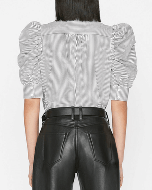 Noir Stripe Ruched Puff Sleeve Blouse