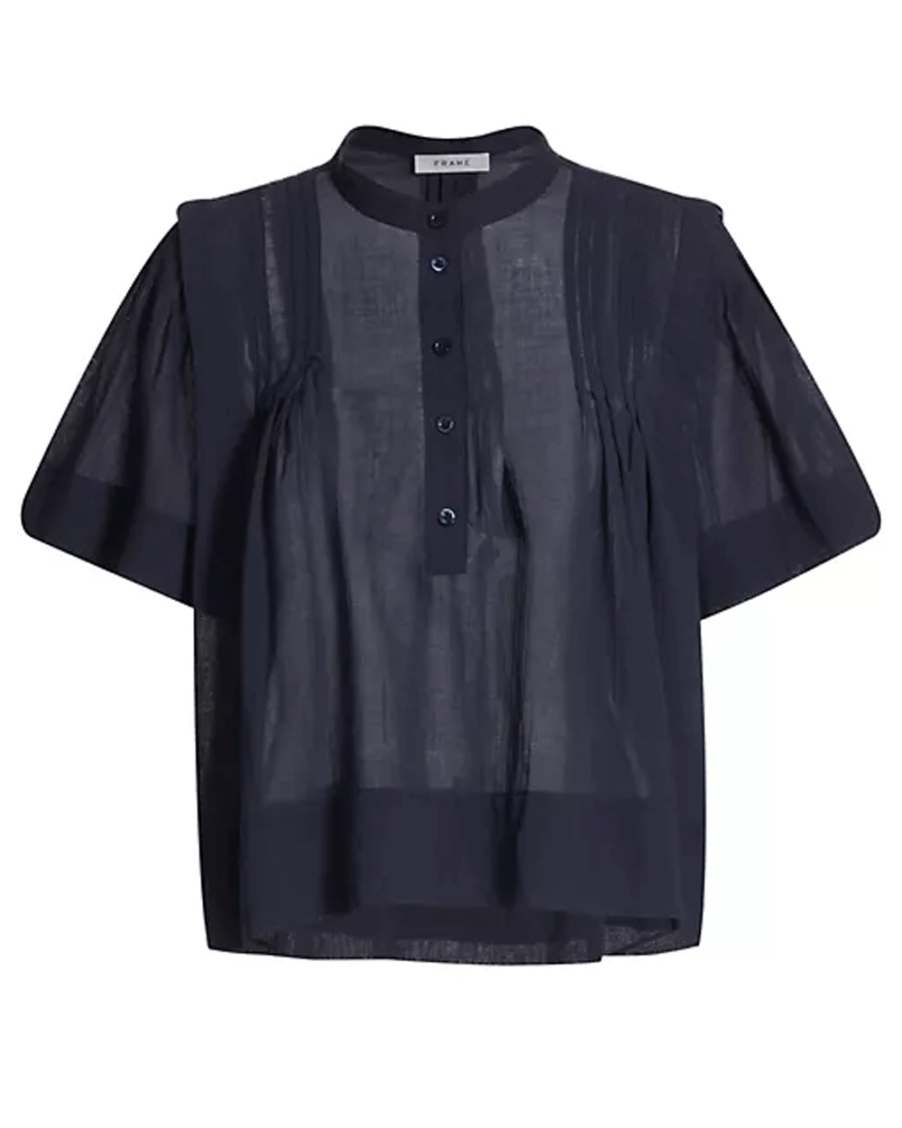 Pleated Button Up Blouse in Navy