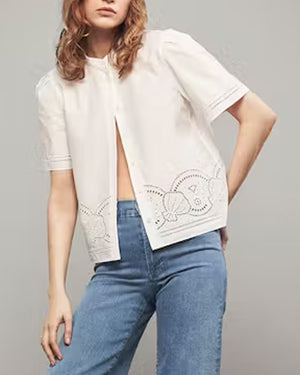 White Embroidered Short Sleeve Shirt