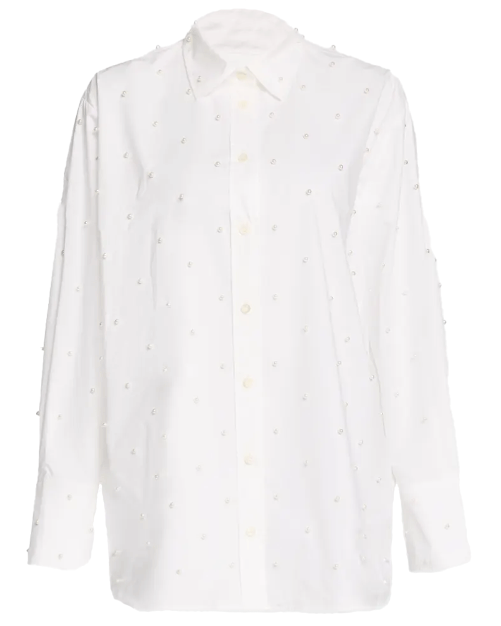 White Oversized Pearl Pocket Shirt