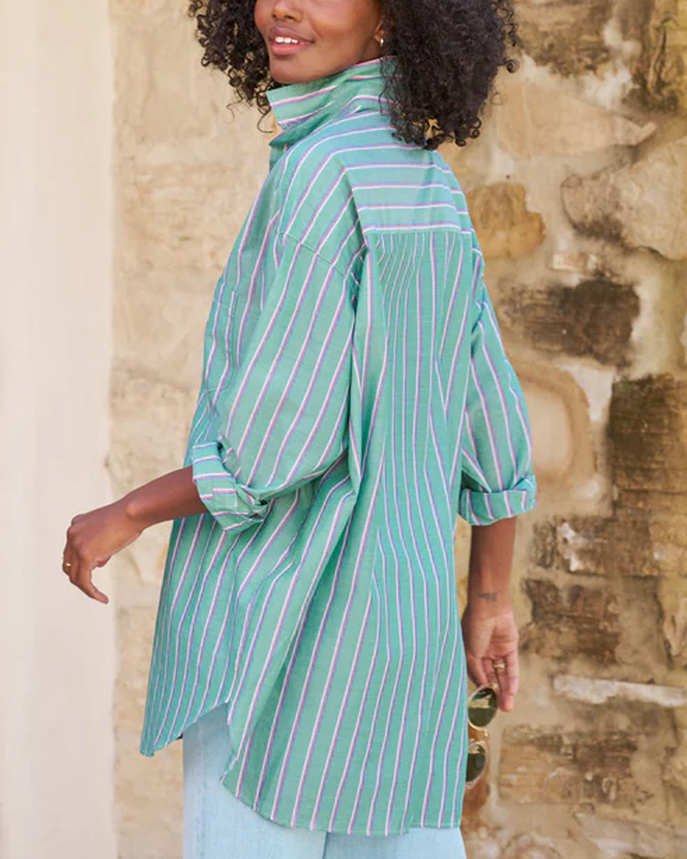 Green and Red Stripe Shirley Oversized Button Up Shirt