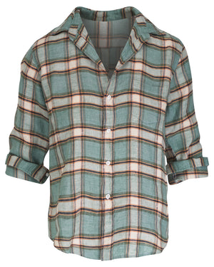 Green Plaid Linen Barry Button Up Shirt