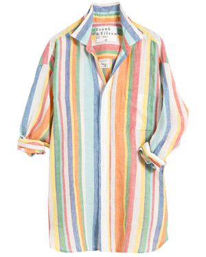 Multicolor Stripe Linen Mackenzie Button Up Shirt