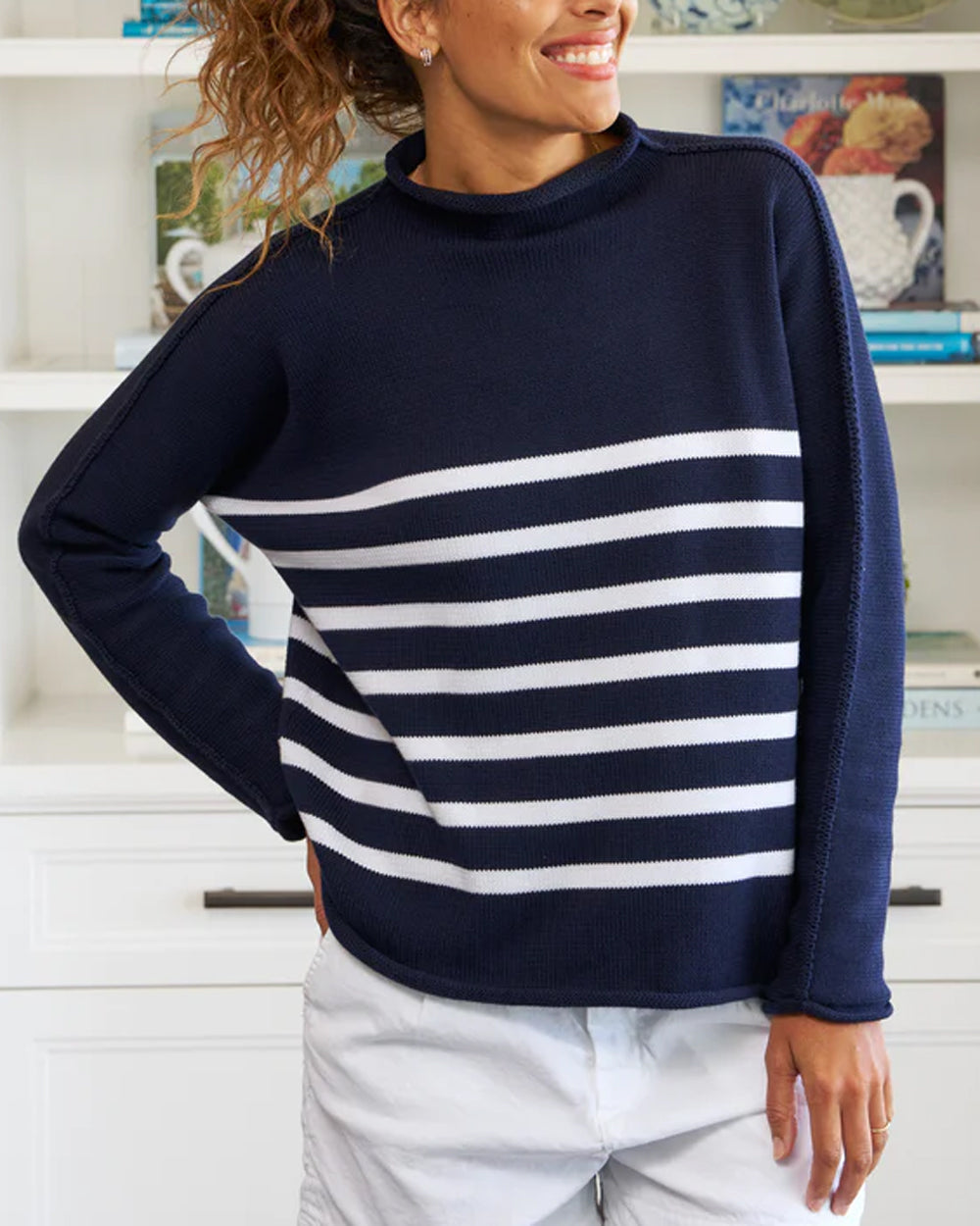 Navy and White Stripe Knit Monterey Sweater